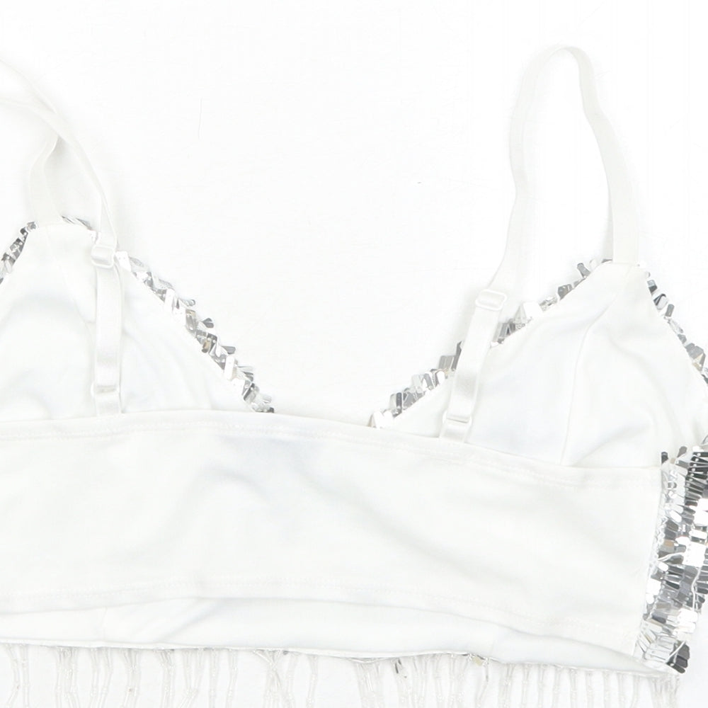 PRETTYLITTLETHING Womens Silver Polyester Cropped Tank Size 8 V-Neck