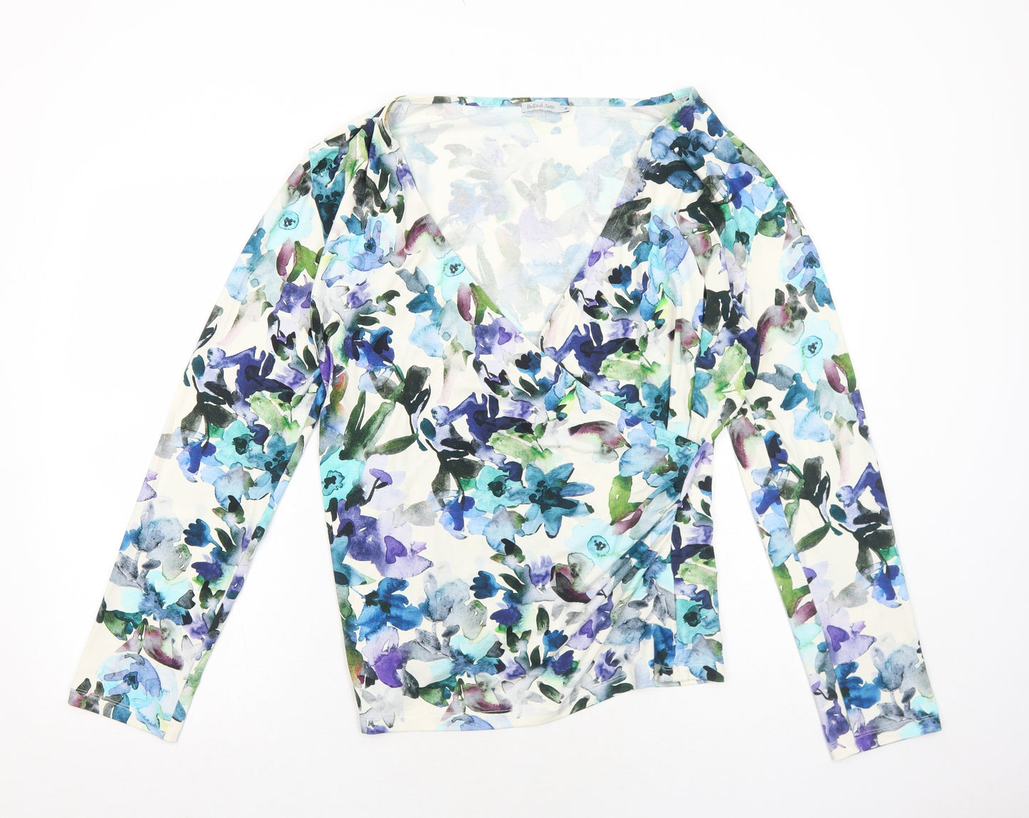 Bella di Notte Womens Blue Geometric Viscose Basic Blouse Size 18 V-Neck