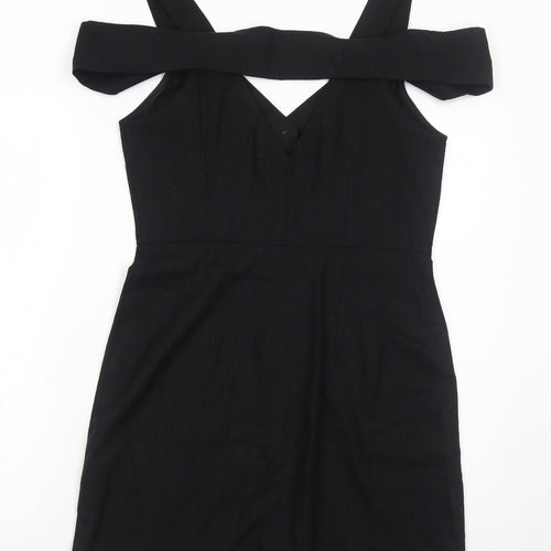 River Island Womens Black Linen A-Line Size 12 V-Neck Button