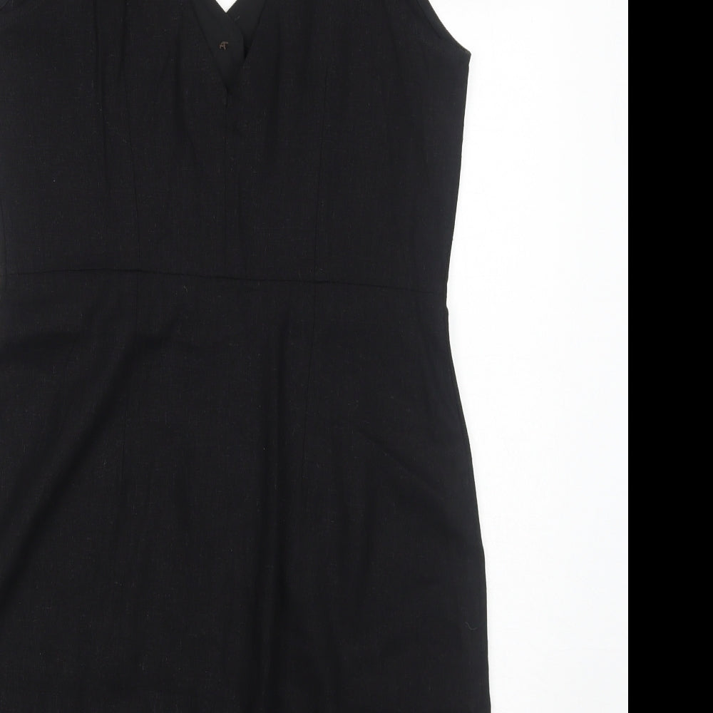 River Island Womens Black Linen A-Line Size 12 V-Neck Button