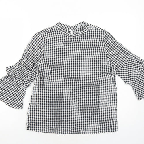 Only Womens Black Geometric Cotton Basic Blouse Size 8 Round Neck