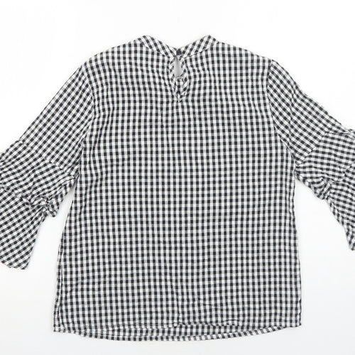 Only Womens Black Geometric Cotton Basic Blouse Size 8 Round Neck