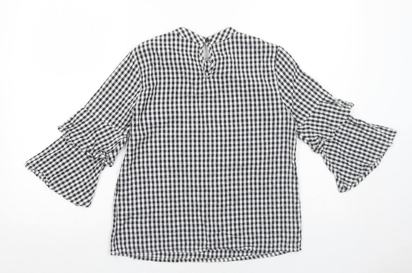 Only Womens Black Geometric Cotton Basic Blouse Size 8 Round Neck