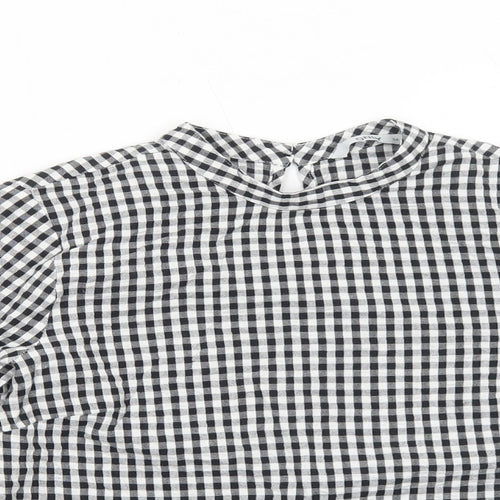 Only Womens Black Geometric Cotton Basic Blouse Size 8 Round Neck
