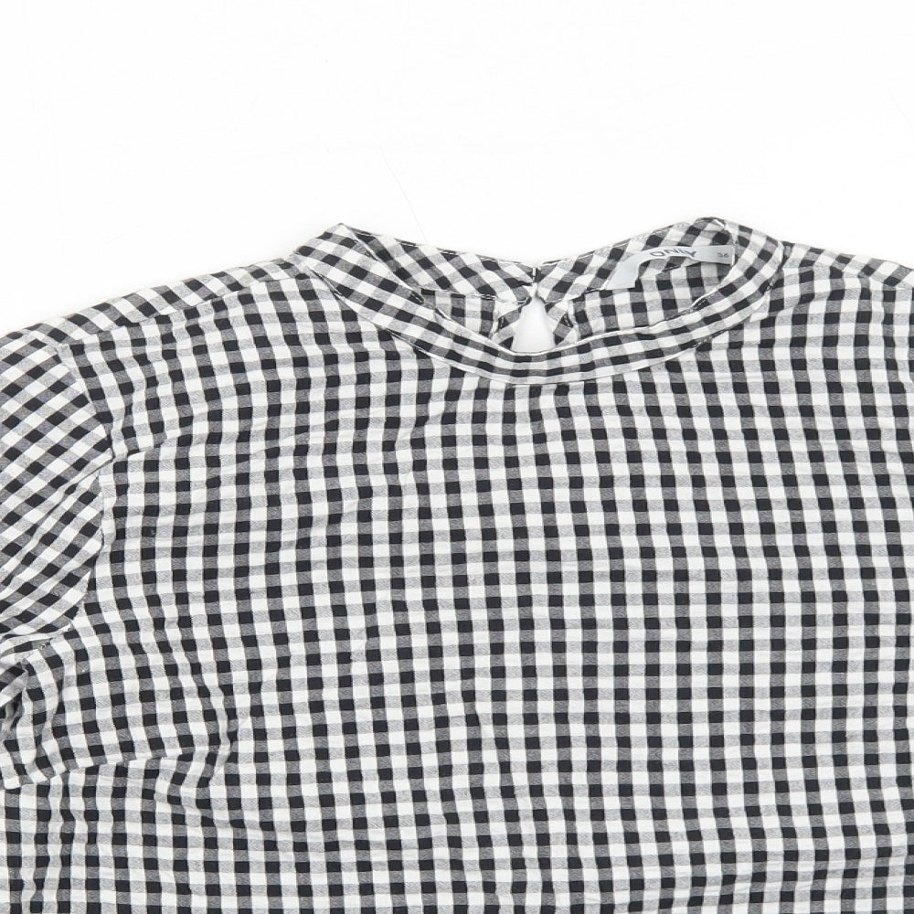 Only Womens Black Geometric Cotton Basic Blouse Size 8 Round Neck