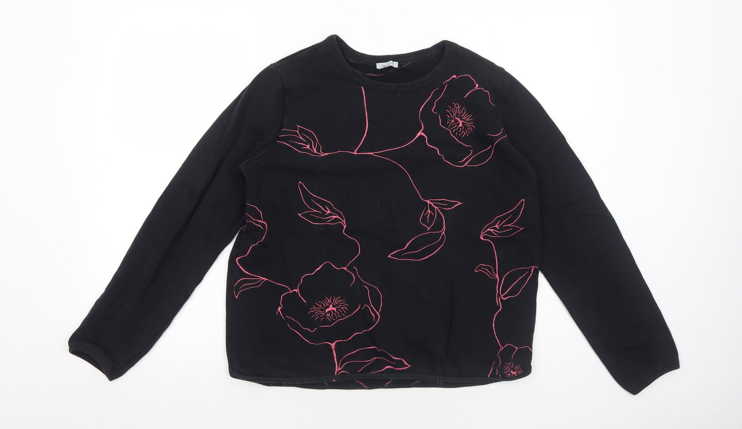 Jigsaw Womens Black Floral Cotton Pullover Sweatshirt Size M Pullover