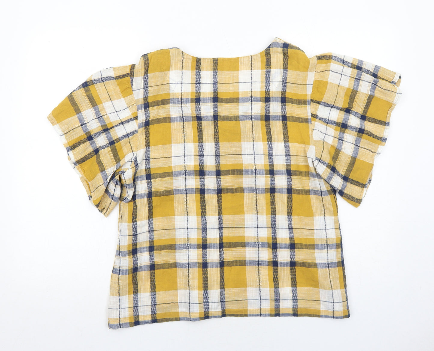 Marks and Spencer Womens Yellow Geometric Cotton Basic Blouse Size 12 V-Neck