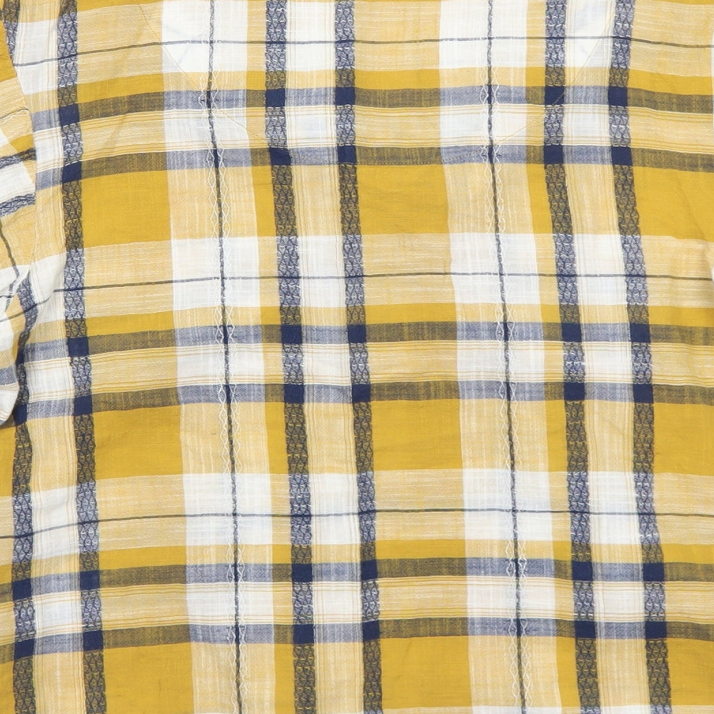 Marks and Spencer Womens Yellow Geometric Cotton Basic Blouse Size 12 V-Neck