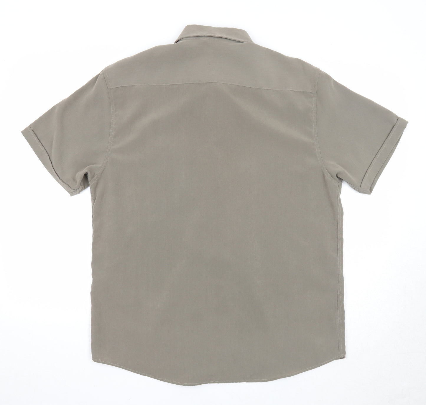 BHS Mens Grey Polyester Button-Up Size M Collared Button