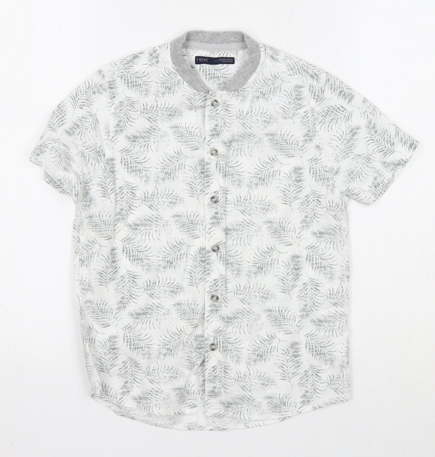 NEXT Boys White Geometric Cotton Basic Button-Up Size 7 Years V-Neck Button