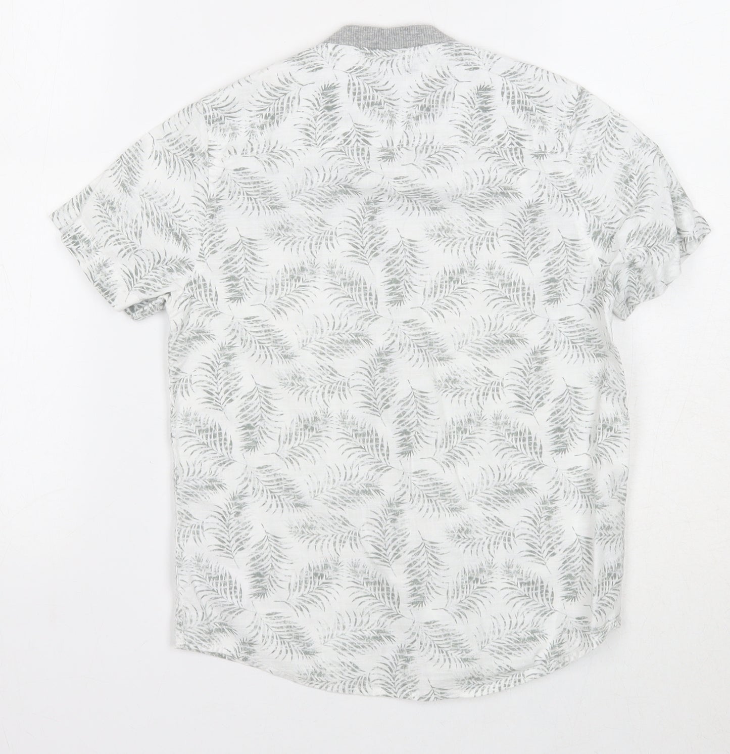 NEXT Boys White Geometric Cotton Basic Button-Up Size 7 Years V-Neck Button