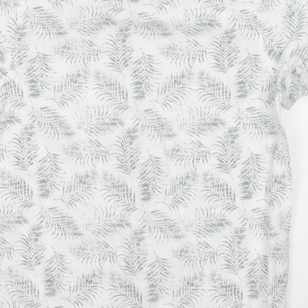 NEXT Boys White Geometric Cotton Basic Button-Up Size 7 Years V-Neck Button