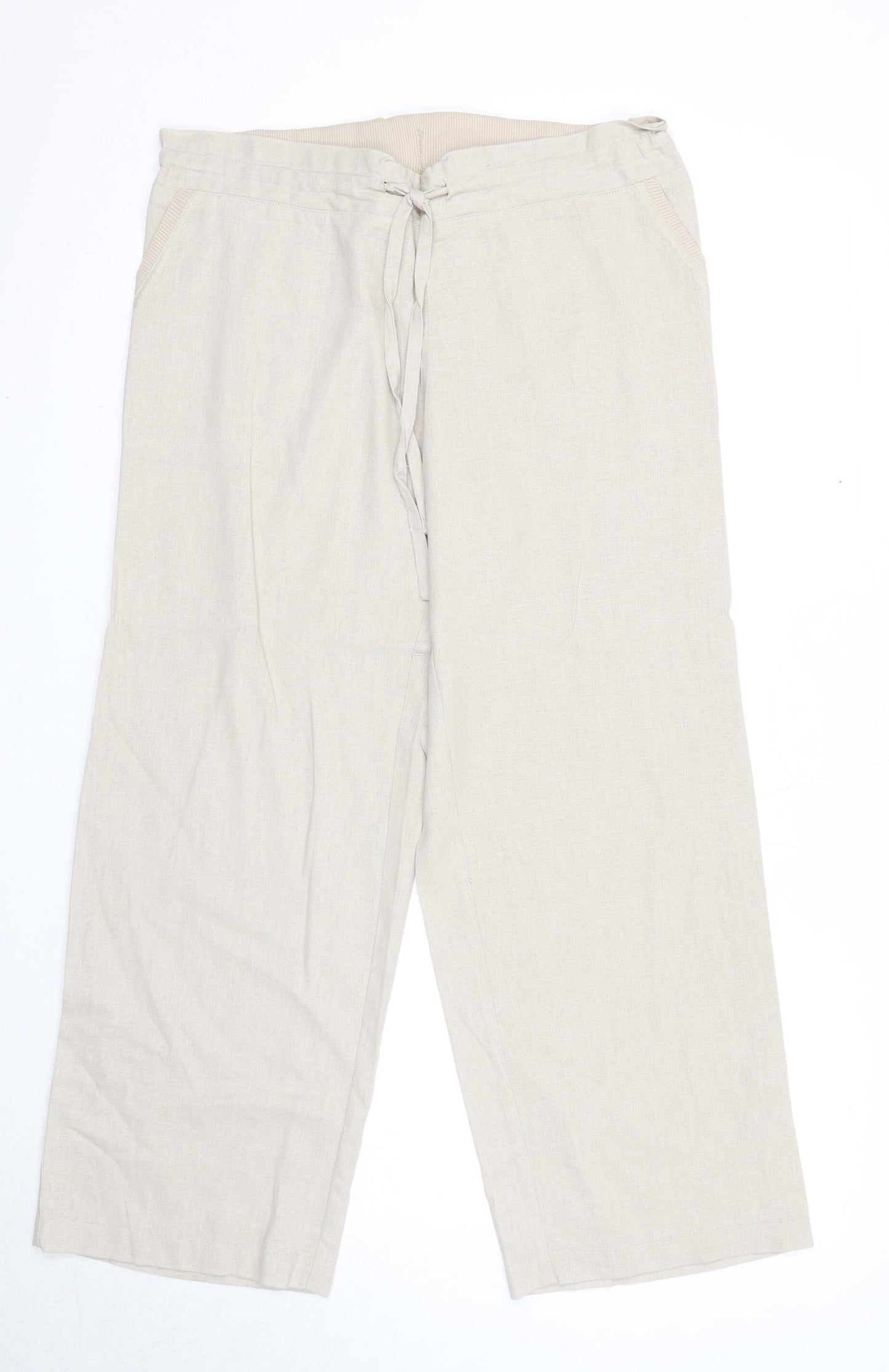 Tom Franks Womens Beige Linen Trousers Size 14 Regular Zip