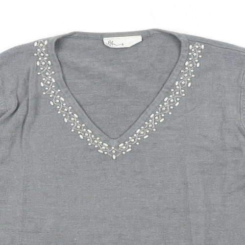 BHS Womens Grey V-Neck Acrylic Pullover Jumper Size 14