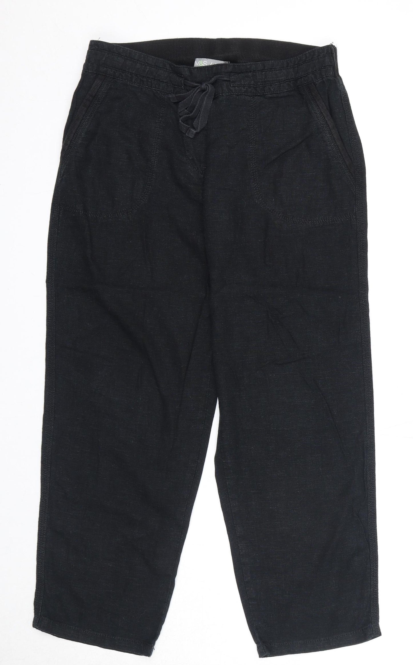 Marks and Spencer Womens Black Linen Trousers Size 10 Regular