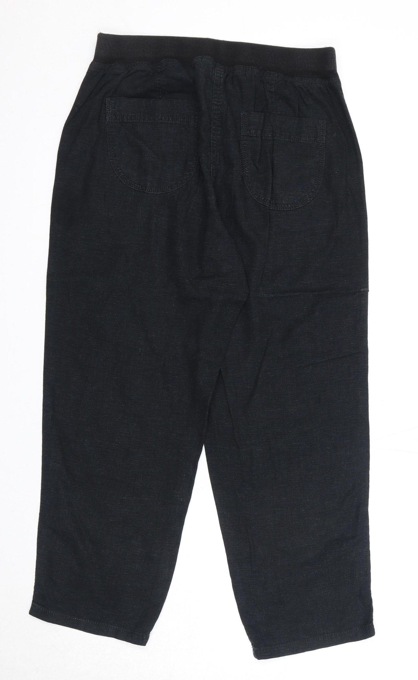 Marks and Spencer Womens Black Linen Trousers Size 10 Regular