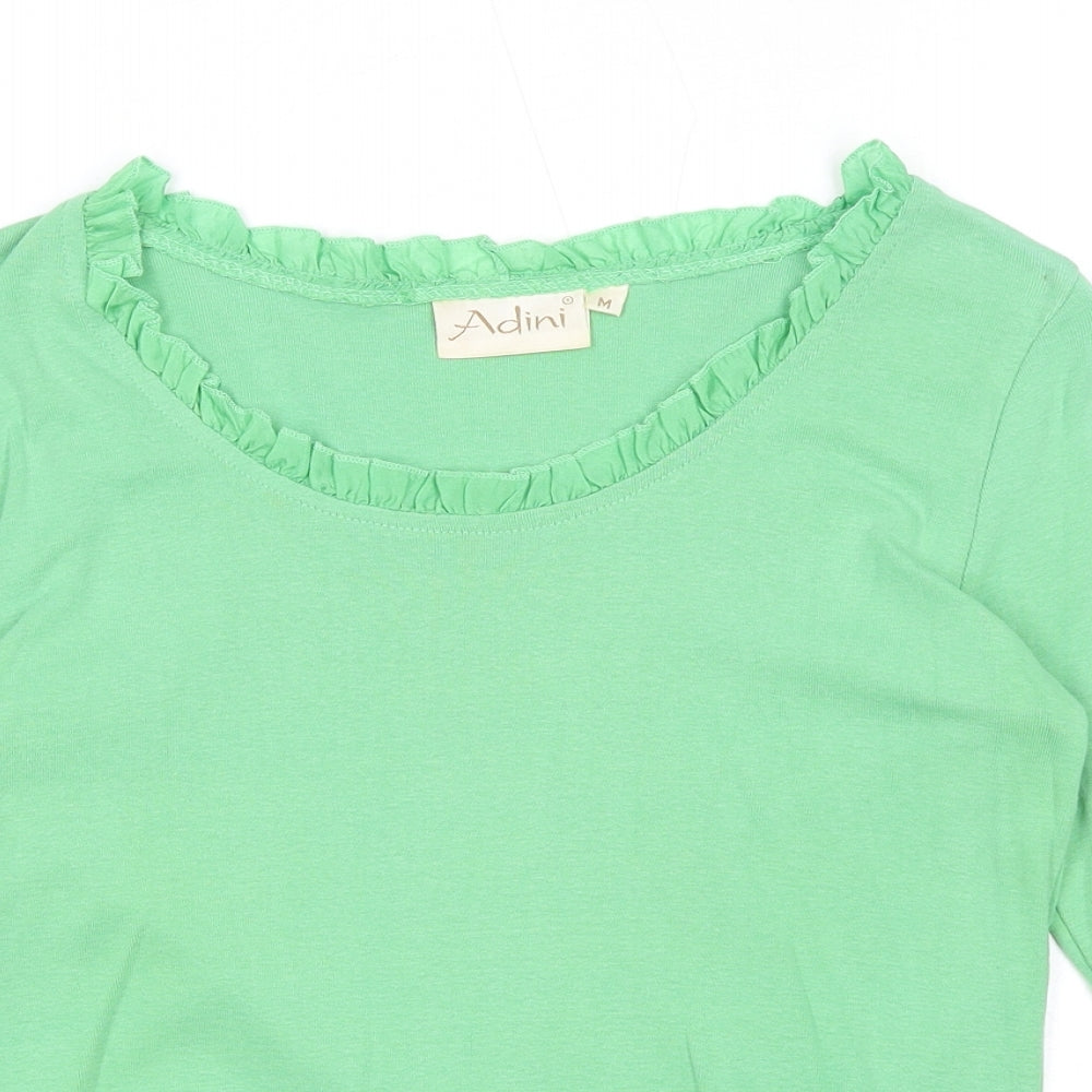 Adini Womens Green Cotton Basic T-Shirt Size M Round Neck