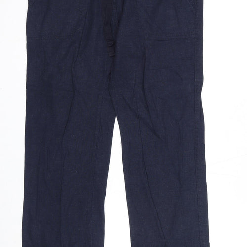 M&Co Womens Blue Linen Trousers Size 10 Regular Zip