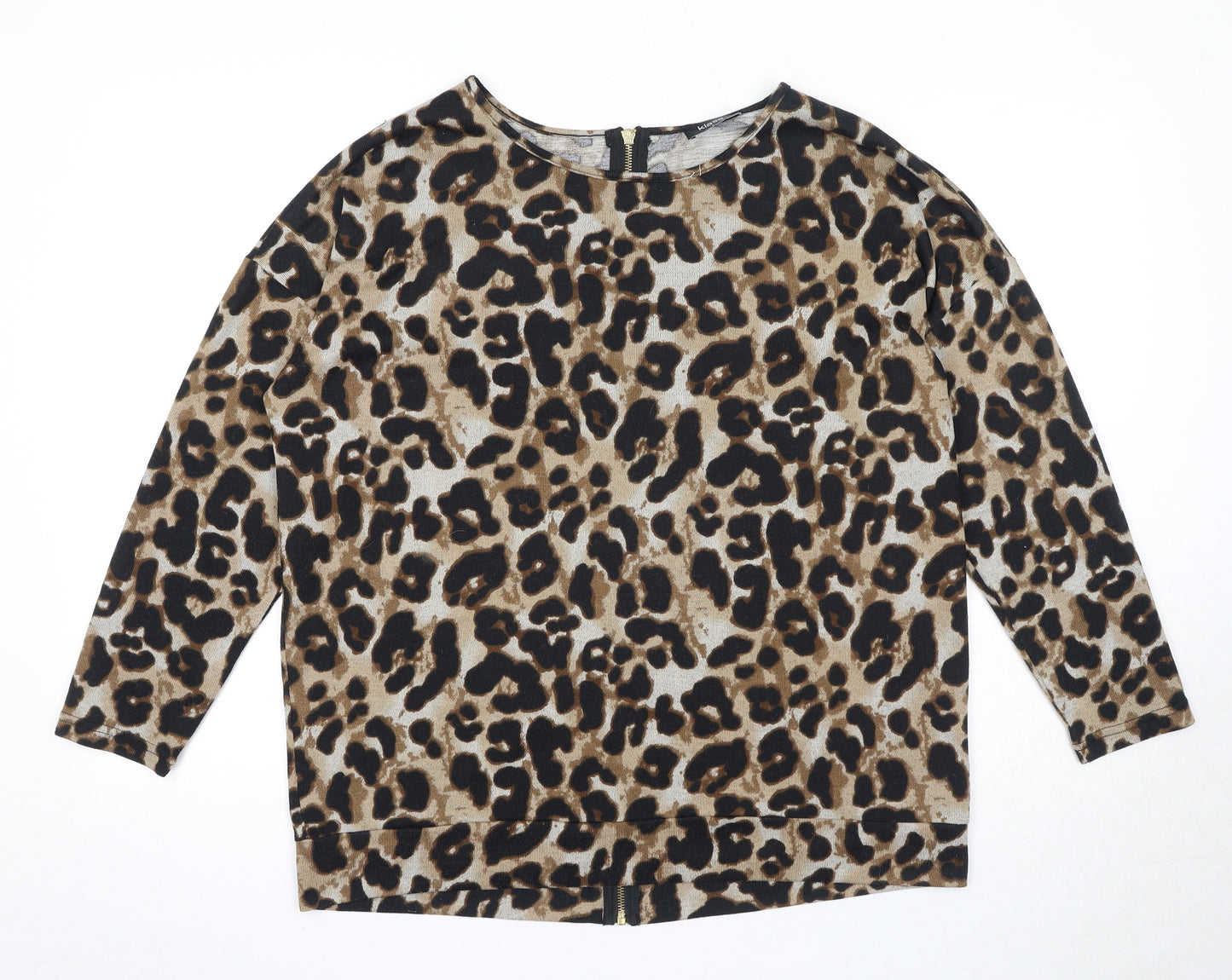 Klass Womens Brown Round Neck Animal Print Polyester Pullover Jumper Size L - Leopard Pattern