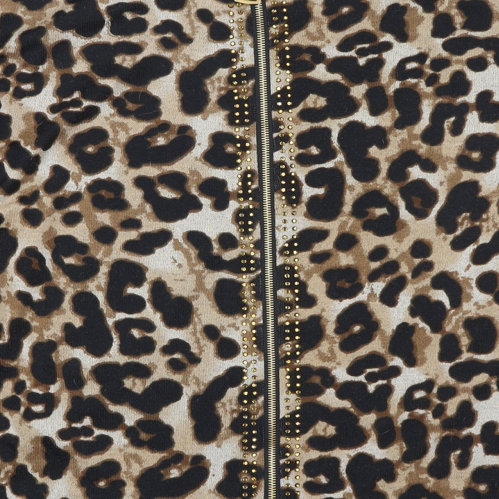 Klass Womens Brown Round Neck Animal Print Polyester Pullover Jumper Size L - Leopard Pattern