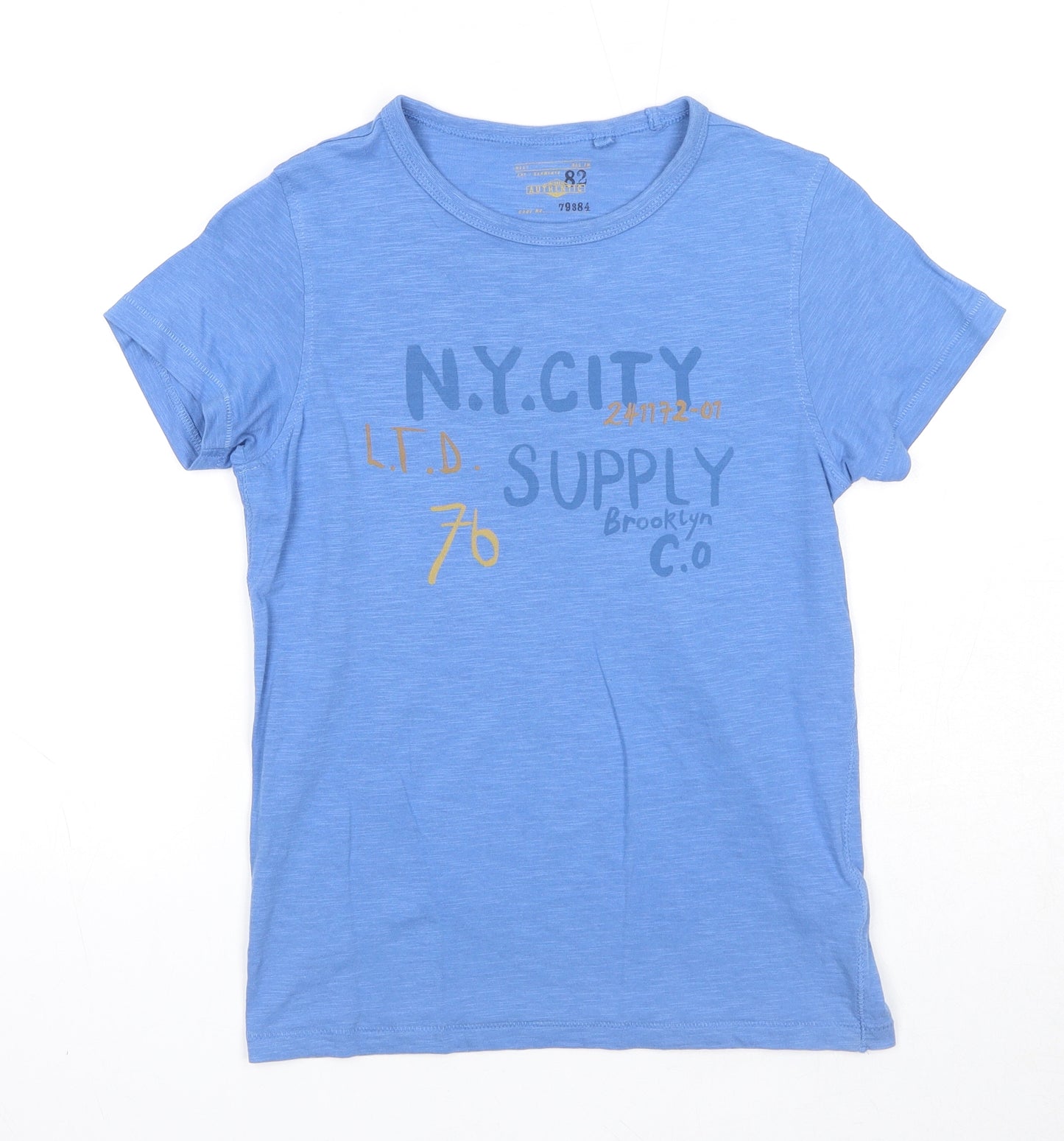 NEXT Boys Blue Cotton Basic T-Shirt Size 9 Years Round Neck Pullover - N.Y.CITY