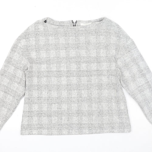 H&M Womens Grey Boat Neck Plaid Cotton Pullover Jumper Size XS