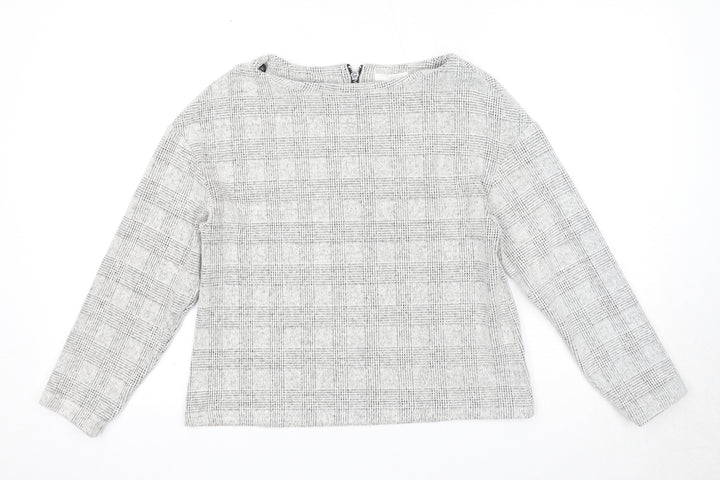 H&M Womens Grey Boat Neck Plaid Cotton Pullover Jumper Size XS
