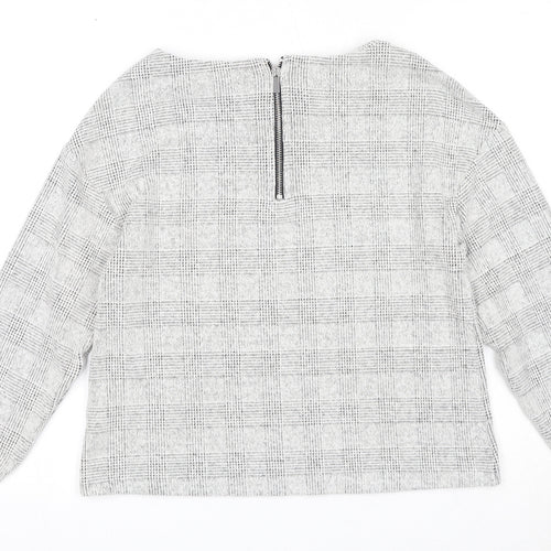 H&M Womens Grey Boat Neck Plaid Cotton Pullover Jumper Size XS