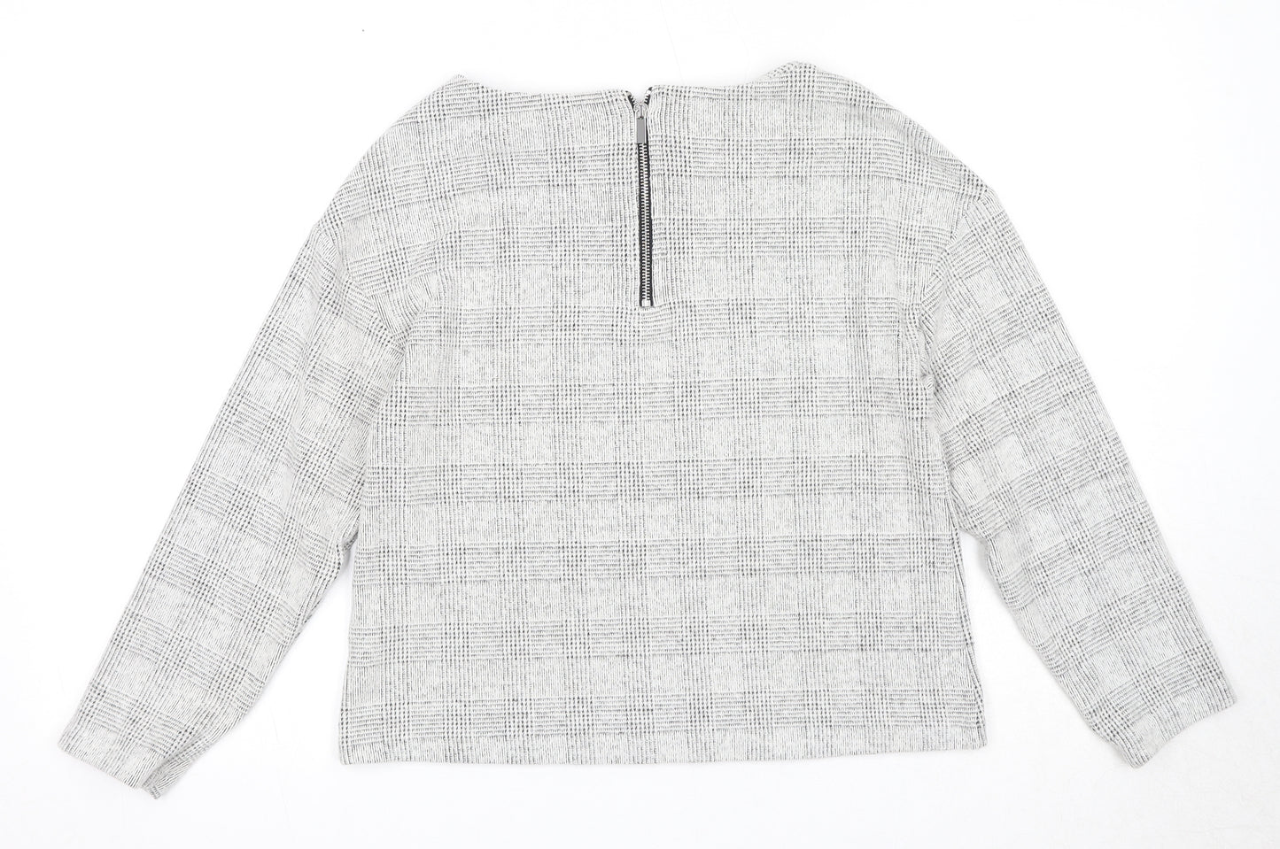 H&M Womens Grey Boat Neck Plaid Cotton Pullover Jumper Size XS