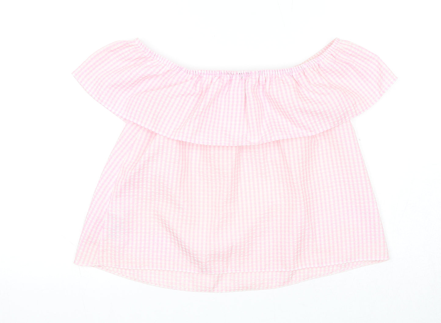 New Look Girls Pink Check Polyester Pullover Blouse Size 11 Years Off the Shoulder Pullover