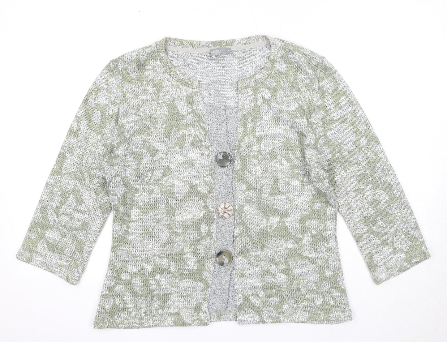 Per Una Womens Green V-Neck Floral Acrylic Cardigan Jumper Size L