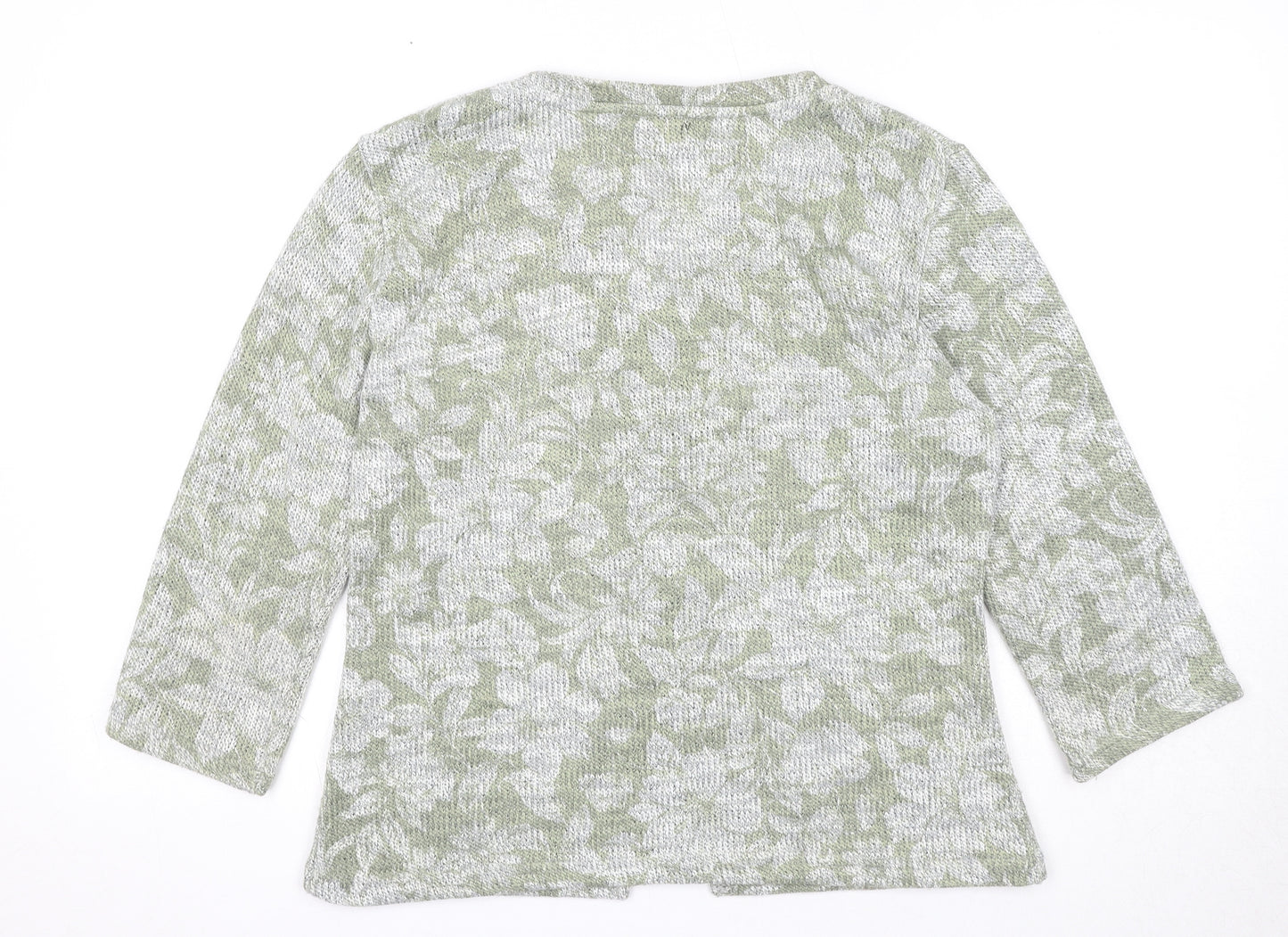 Per Una Womens Green V-Neck Floral Acrylic Cardigan Jumper Size L