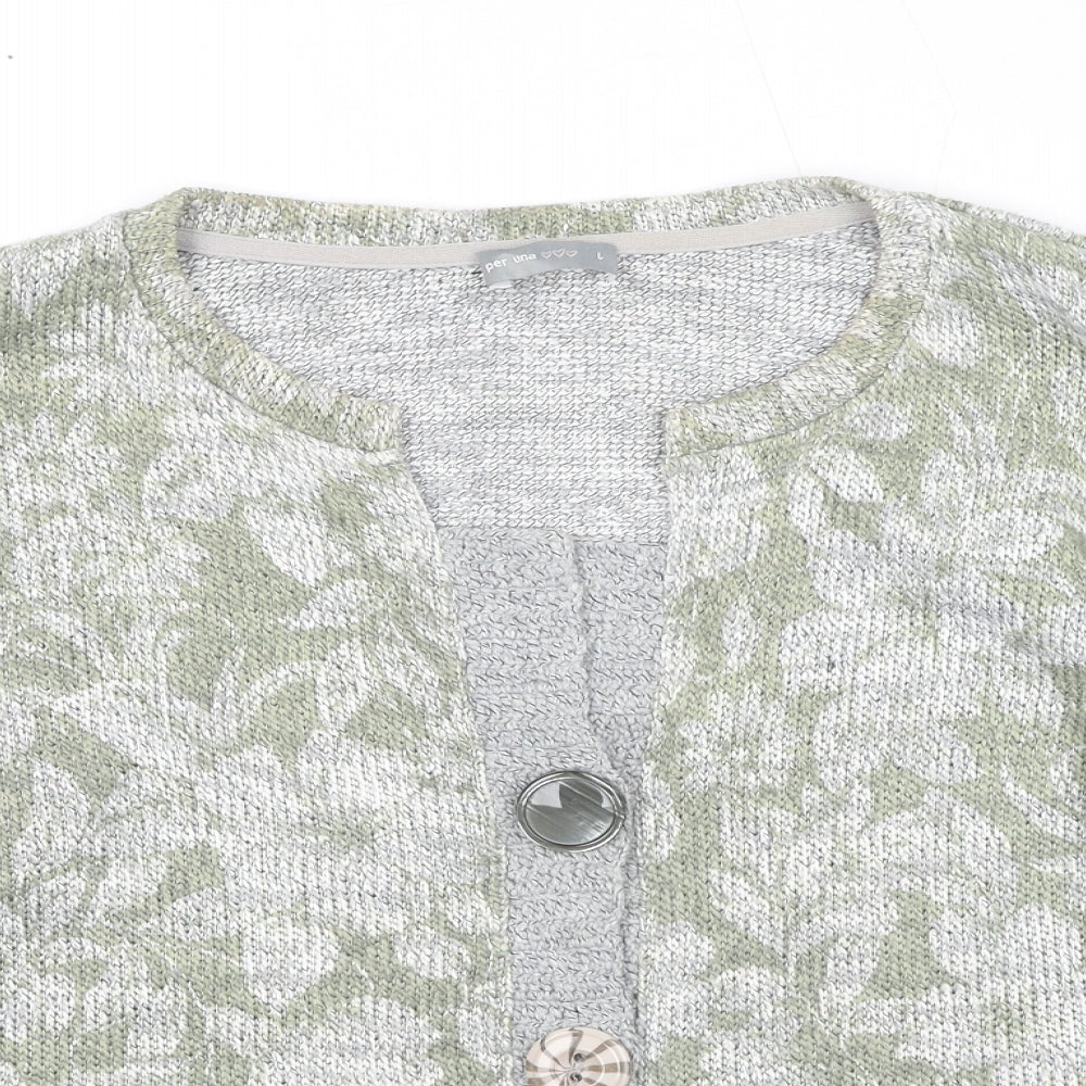 Per Una Womens Green V-Neck Floral Acrylic Cardigan Jumper Size L