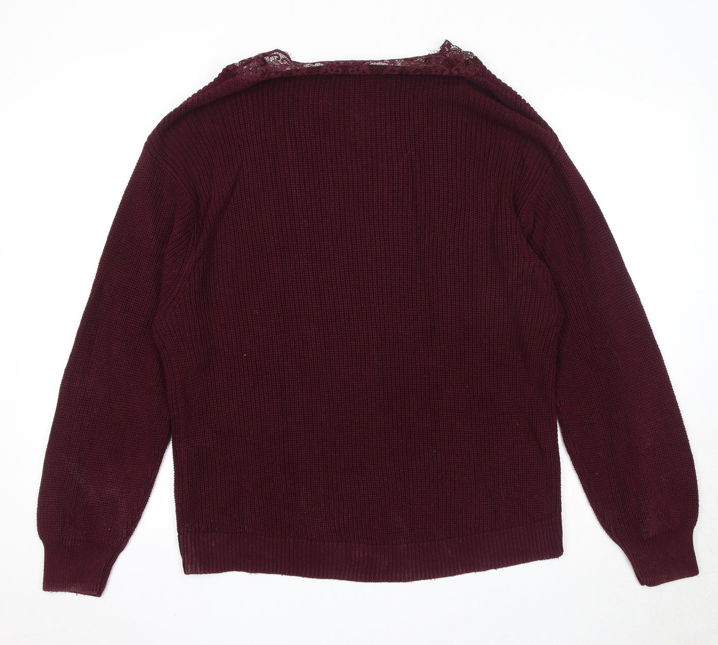 H&M Womens Purple V-Neck Cotton Pullover Jumper Size M - Lace Neckline