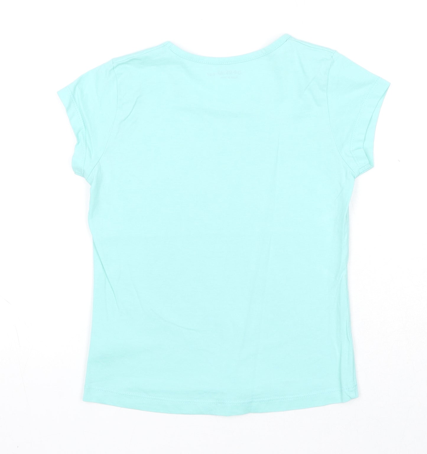 Dore Me Girls Blue Cotton Pullover T-Shirt Size 6-7 Years Round Neck Pullover - Palm Tree