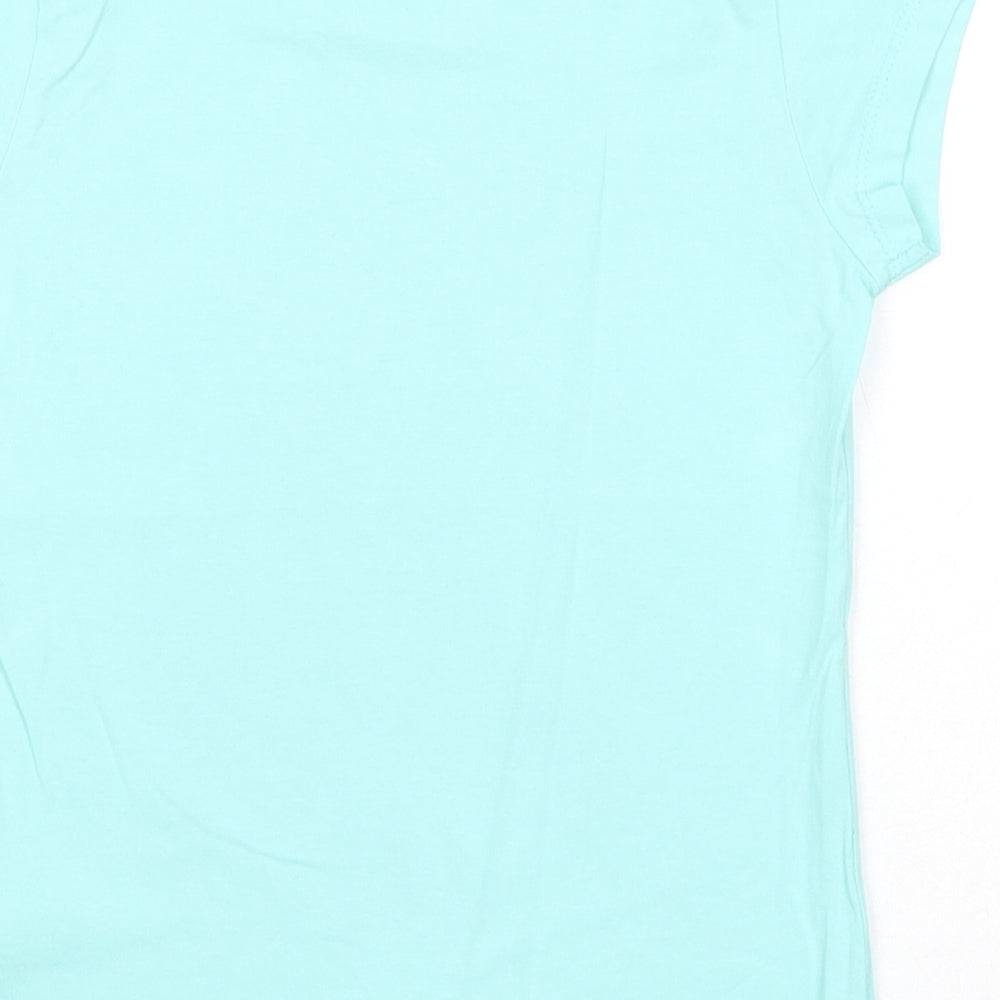 Dore Me Girls Blue Cotton Pullover T-Shirt Size 6-7 Years Round Neck Pullover - Palm Tree