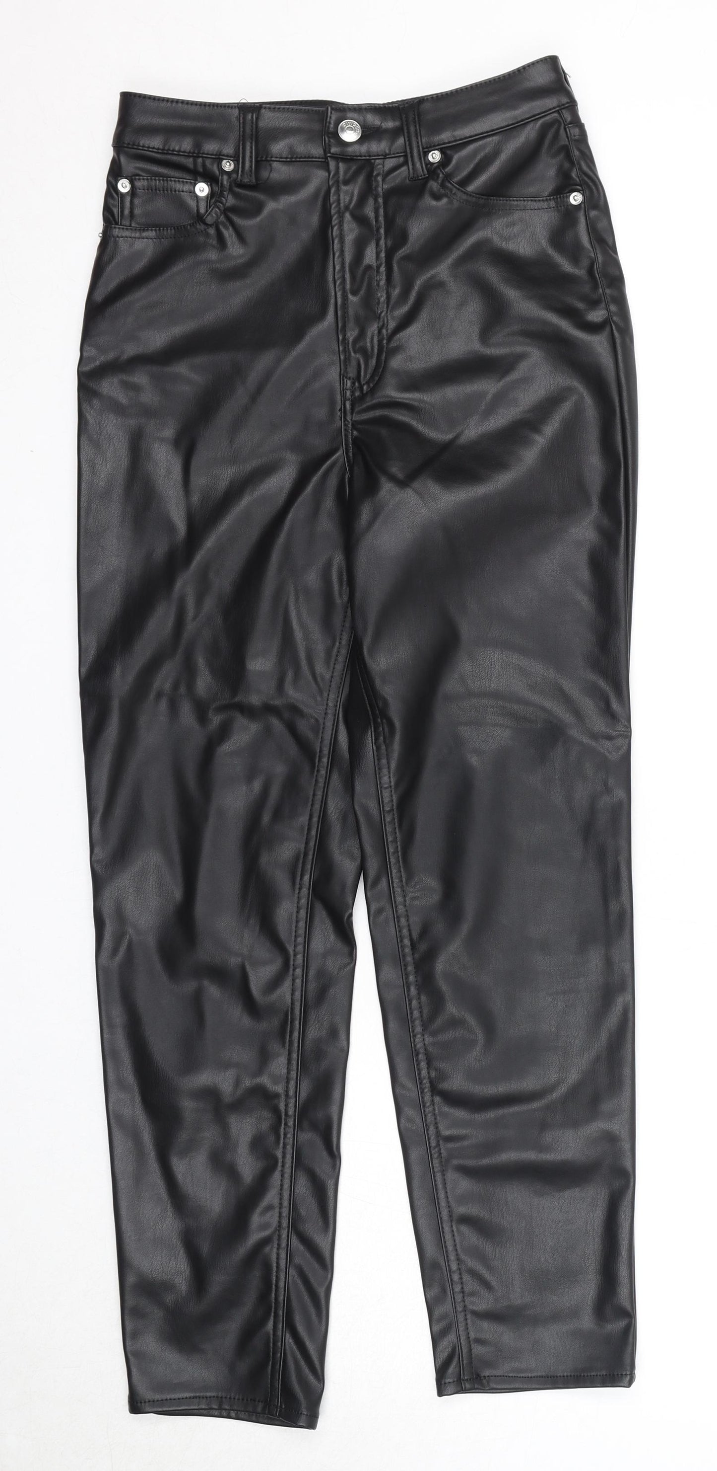 Divided by H&M Womens Black Polyester Trousers Size 8 Regular Zip - Faux Leather