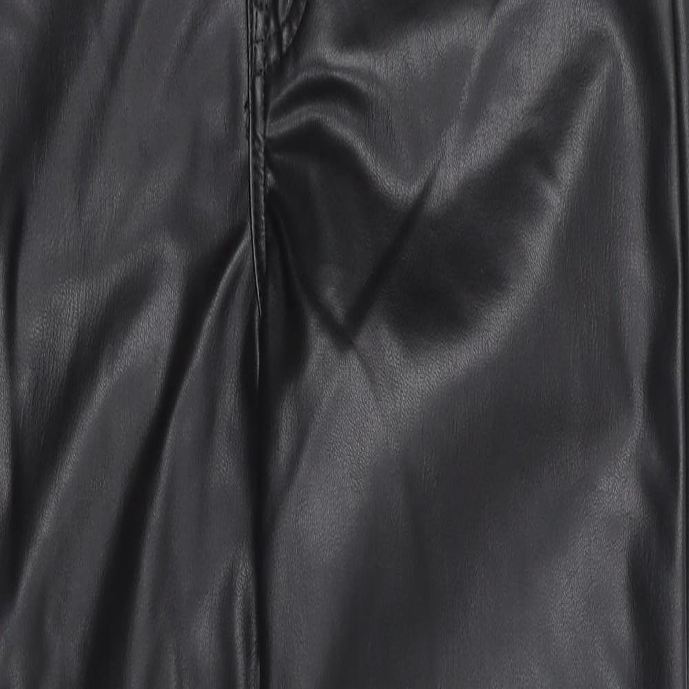 Divided by H&M Womens Black Polyester Trousers Size 8 Regular Zip - Faux Leather