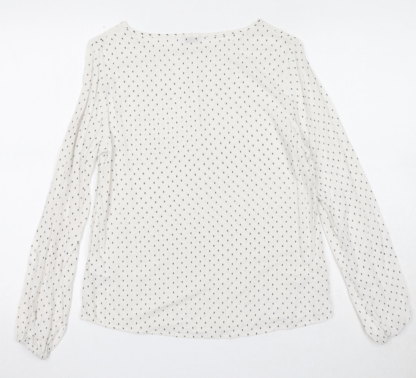 Re.draft Womens White Geometric Viscose Basic Blouse Size 6 Boat Neck