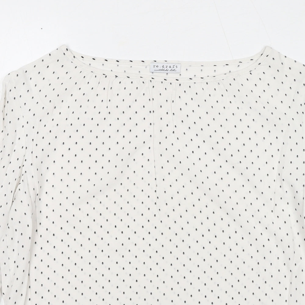 Re.draft Womens White Geometric Viscose Basic Blouse Size 6 Boat Neck