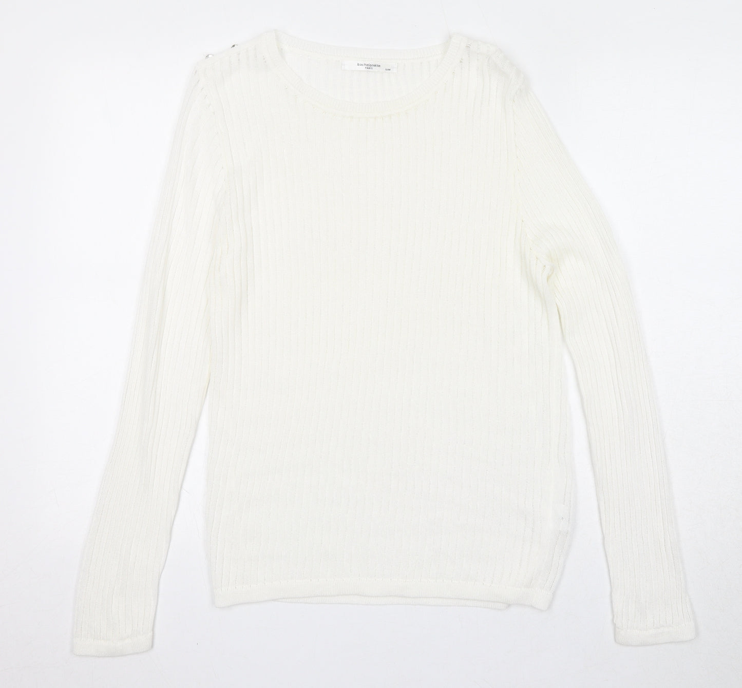 Bachelorette Paris Womens White Round Neck Viscose Pullover Jumper Size S