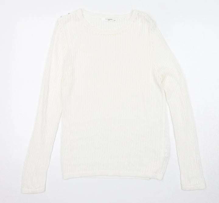 Bachelorette Paris Womens White Round Neck Viscose Pullover Jumper Size S