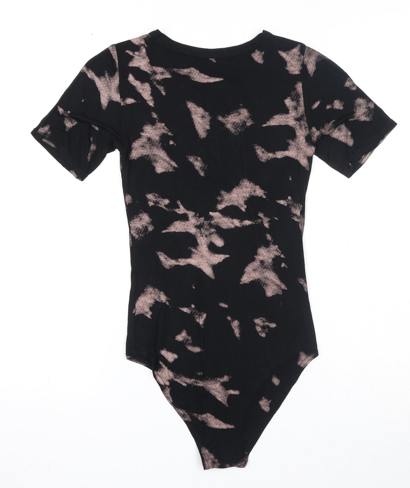 Select Womens Black Geometric Viscose Bodysuit One-Piece Size 8 Snap - Lace Up Front