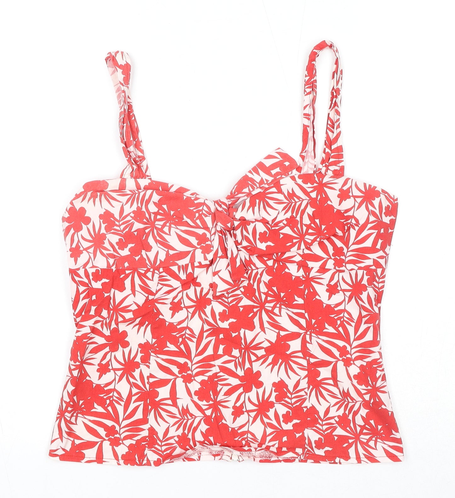 Dorothy Perkins Womens Red Geometric Cotton Basic Tank Size 12 Sweetheart - Leaf Print