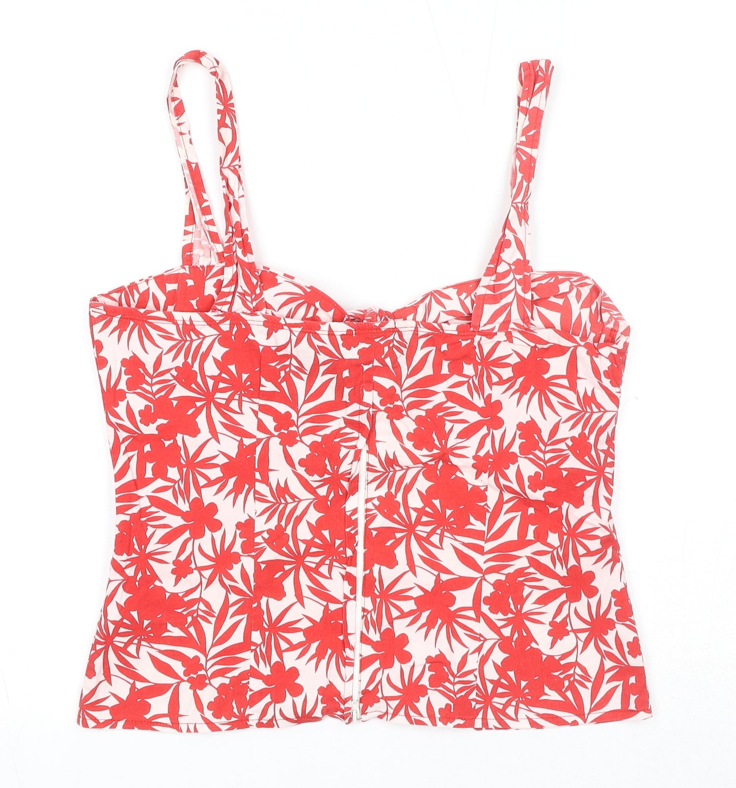 Dorothy Perkins Womens Red Geometric Cotton Basic Tank Size 12 Sweetheart - Leaf Print