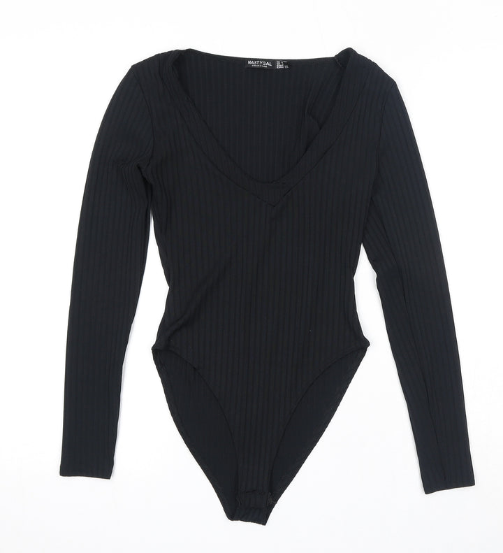 Nasty Gal Womens Black Polyester Bodysuit One-Piece Size 8 Snap