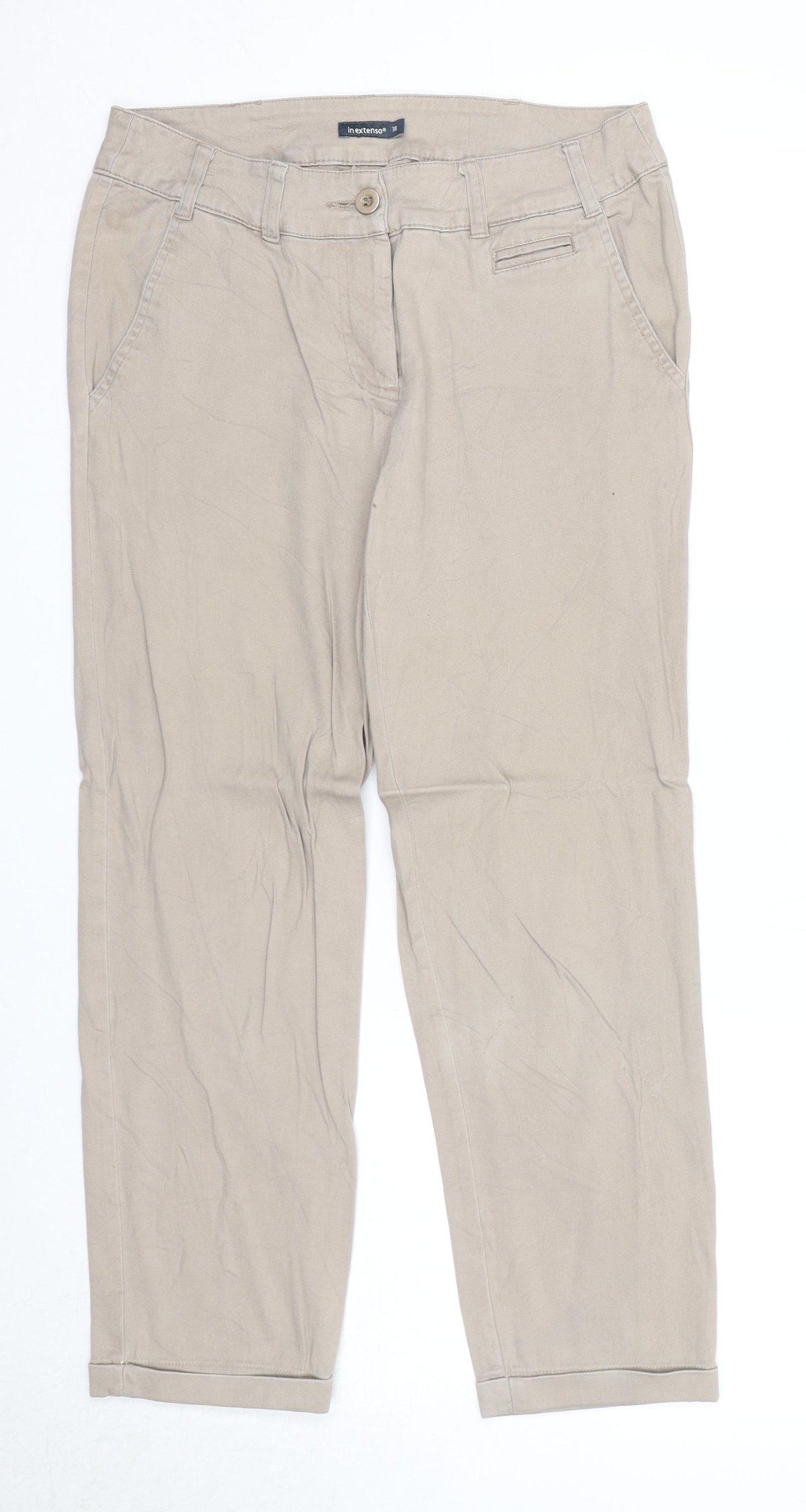 In Extenso Womens Beige Cotton Chino Trousers Size 10 Regular Zip