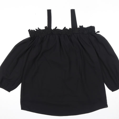 Studio Womens Black Polyester Basic Blouse Size 12 Boat Neck