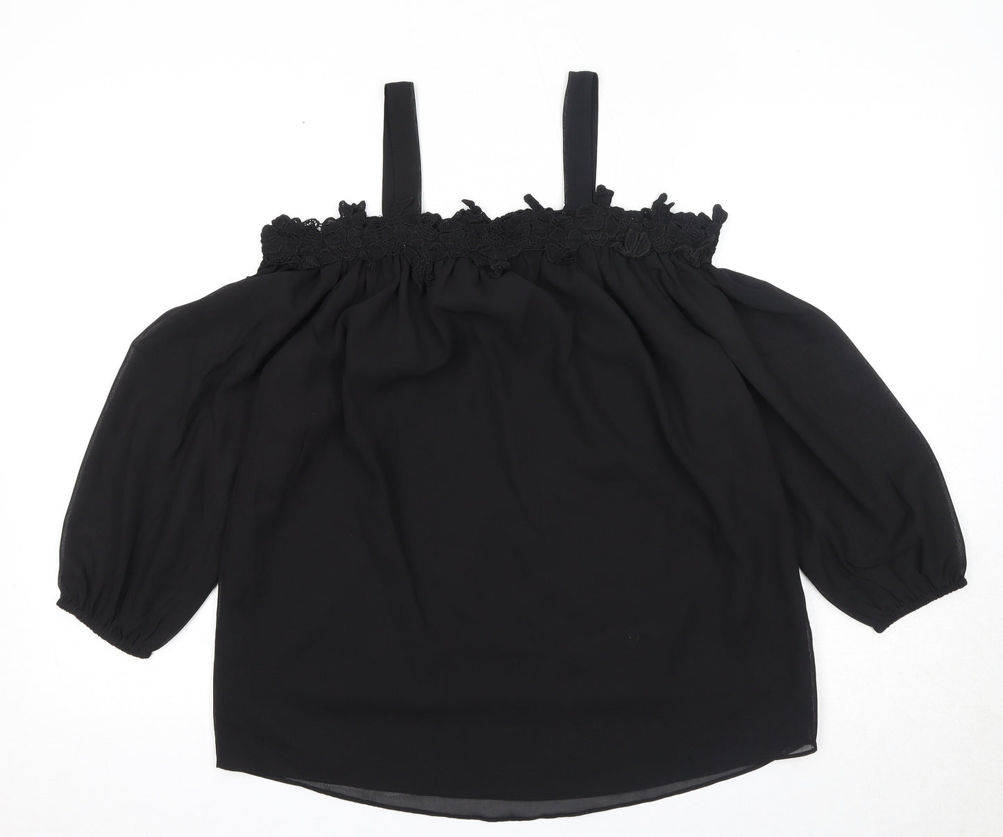 Studio Womens Black Polyester Basic Blouse Size 12 Boat Neck