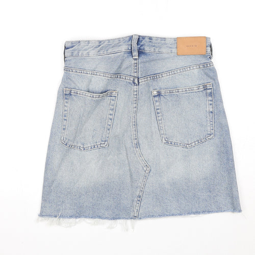 H&M Womens Blue Cotton A-Line Skirt Size 8 Zip